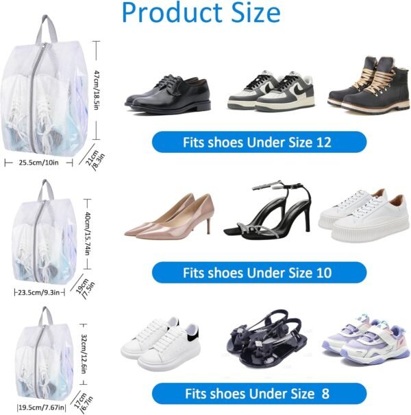 Shoe Bags for Travel, 6 Pack 3 Size Double-Sided Zipper Shoe Bags - Image 7