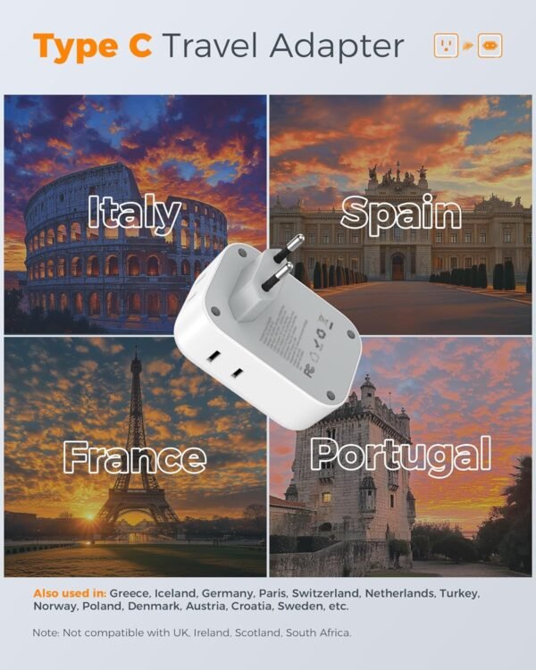 2 Pack European Plug Adapter Europe Travel Essentials - Image 6