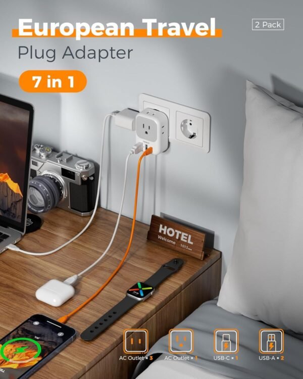 2 Pack European Plug Adapter Europe Travel Essentials - Image 5