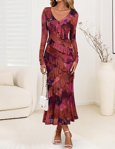 ZESICA Women's Fall Floral Long Sleeve Maxi Dress 2025 - Image 11