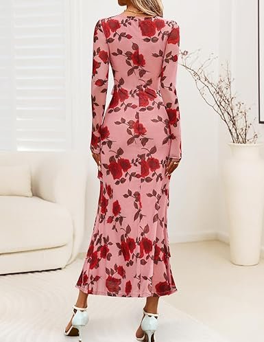 ZESICA Women's Fall Floral Long Sleeve Maxi Dress 2025