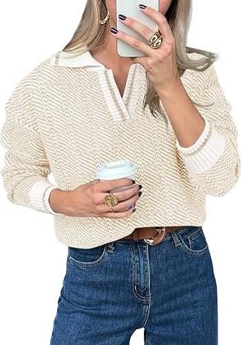 Saodimallsu Womens Fall Sweaters Tops Lapel - Image 6