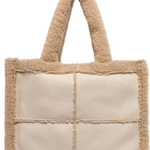 Like Dreams Large Sherpa Tote Bag, Inner Pocket Vegan Leather
