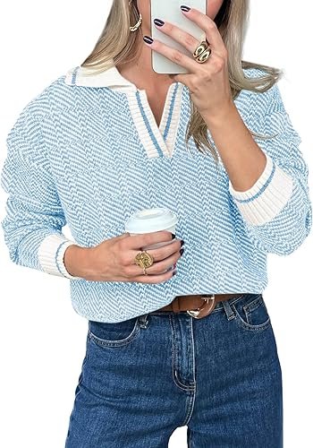 Saodimallsu Womens Fall Sweaters Tops Lapel - Image 9