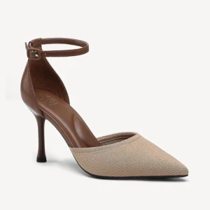 Bicolor Strapped Pointed Toe Stiletto Pumps