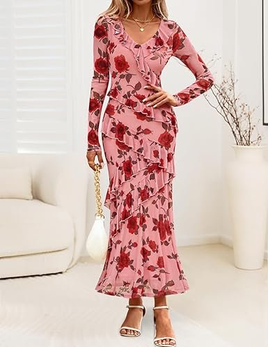 ZESICA Women's Fall Floral Long Sleeve Maxi Dress 2025 - Image 4