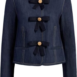 Women's Long Sleeve Cropped Collarless Jean Jacket