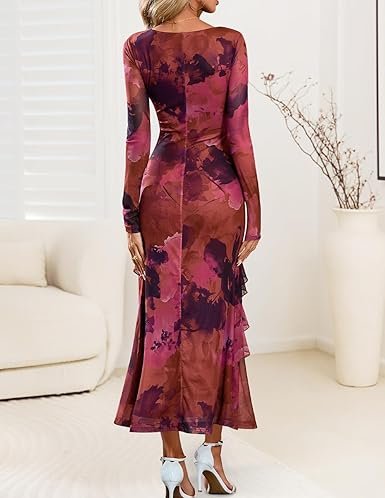 ZESICA Women's Fall Floral Long Sleeve Maxi Dress 2025 - Image 9