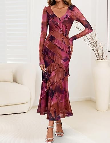 ZESICA Women's Fall Floral Long Sleeve Maxi Dress 2025 - Image 10
