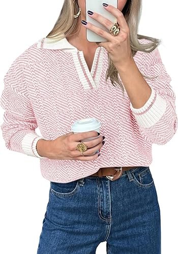 Saodimallsu Womens Fall Sweaters Tops Lapel - Image 7