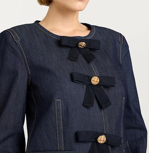 Women's Long Sleeve Cropped Collarless Jean Jacket