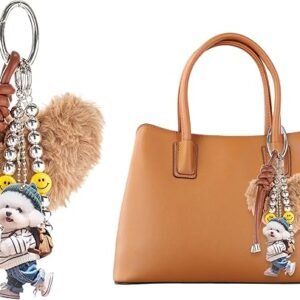 Heart pom Keychain for Women Plush Bag Charm Set