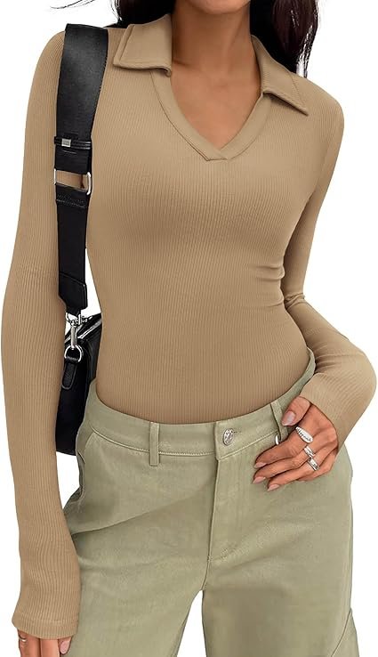 KIRUNDO Polo Shirts for Women Long Sleeve Business
