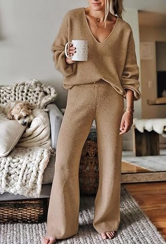 Viottiset Women's 2 Piece Outfits Casual V Neck