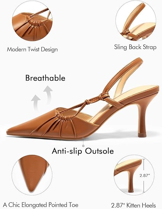 Coutgo Womens Slingback Kitten Heels Closed - Image 4