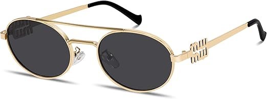 Retro Oval 90s Metal Sunglasses for Women,