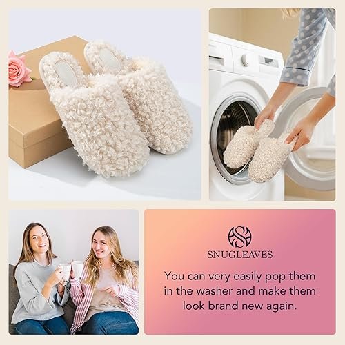 Snug Leaves Women's Scuff Slippers Furry Cute Curly