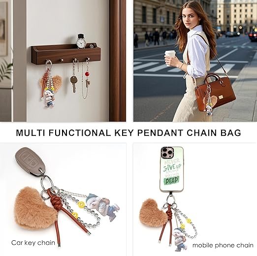 Heart pom Keychain for Women Plush Bag Charm Set