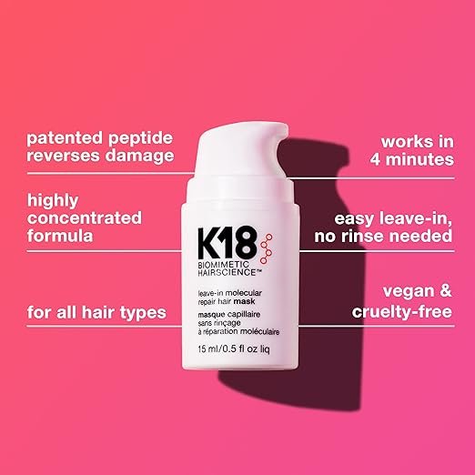 K18 Leave-In Molecular Hair Mask, Repairs Dry or Damaged Hair.