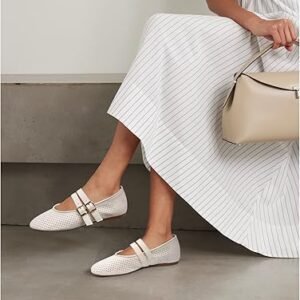 UBWDU Suede Mary Jane Flats for Women Toe Ballet Flats